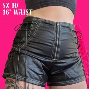 Black Lace-Up Goth Leather Look Women's Shorts Sz. 10